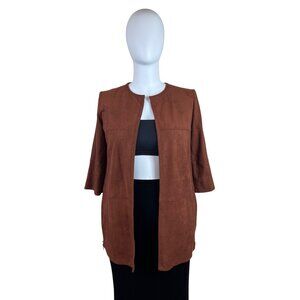 Chico’s Womens Brown Open Front Jacket 3/4 Sleeve Lightweight Elegant Size 2